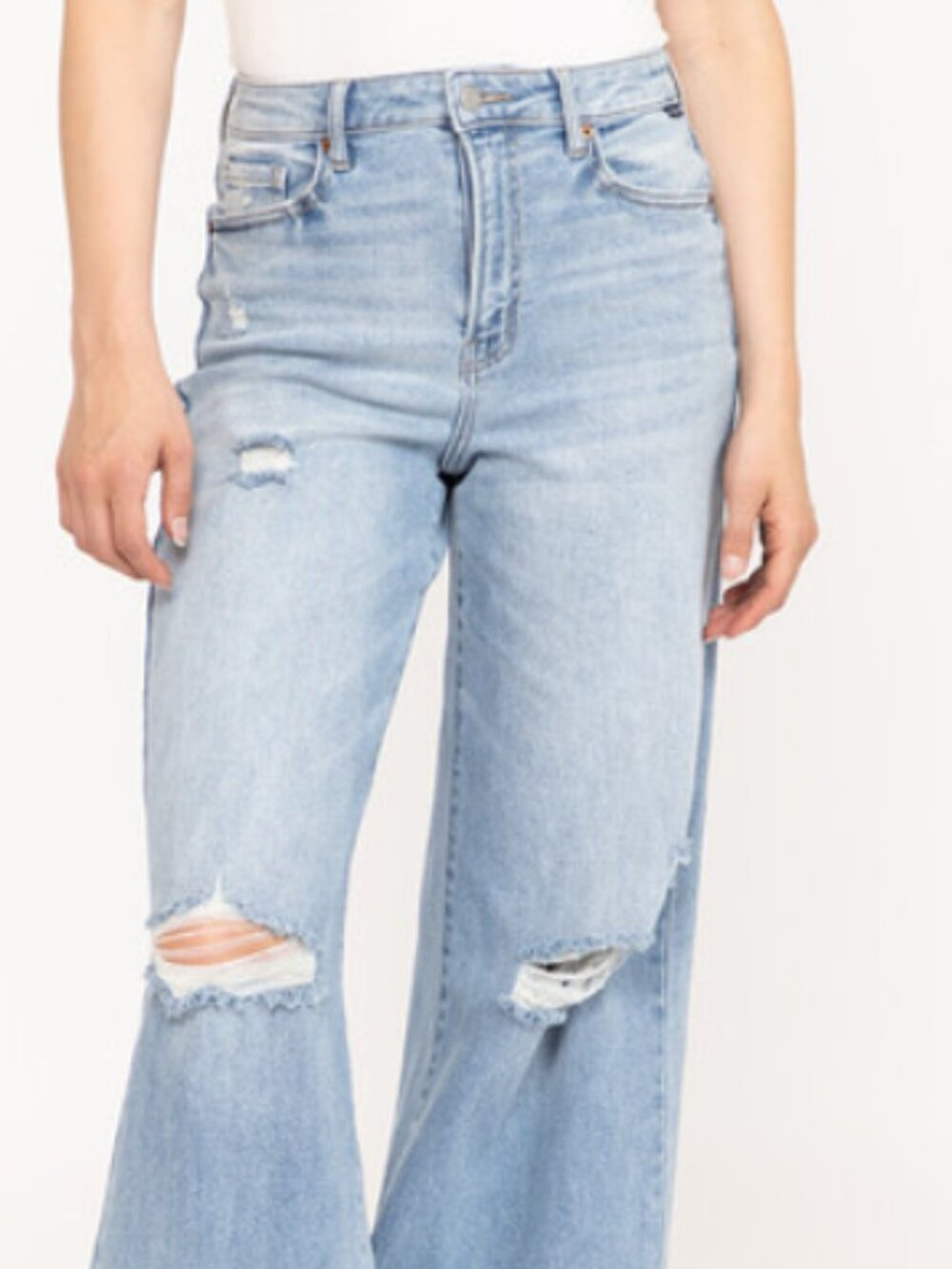 cello Women's Light Wash Distress High Rise Wide Leg Jeans size 1